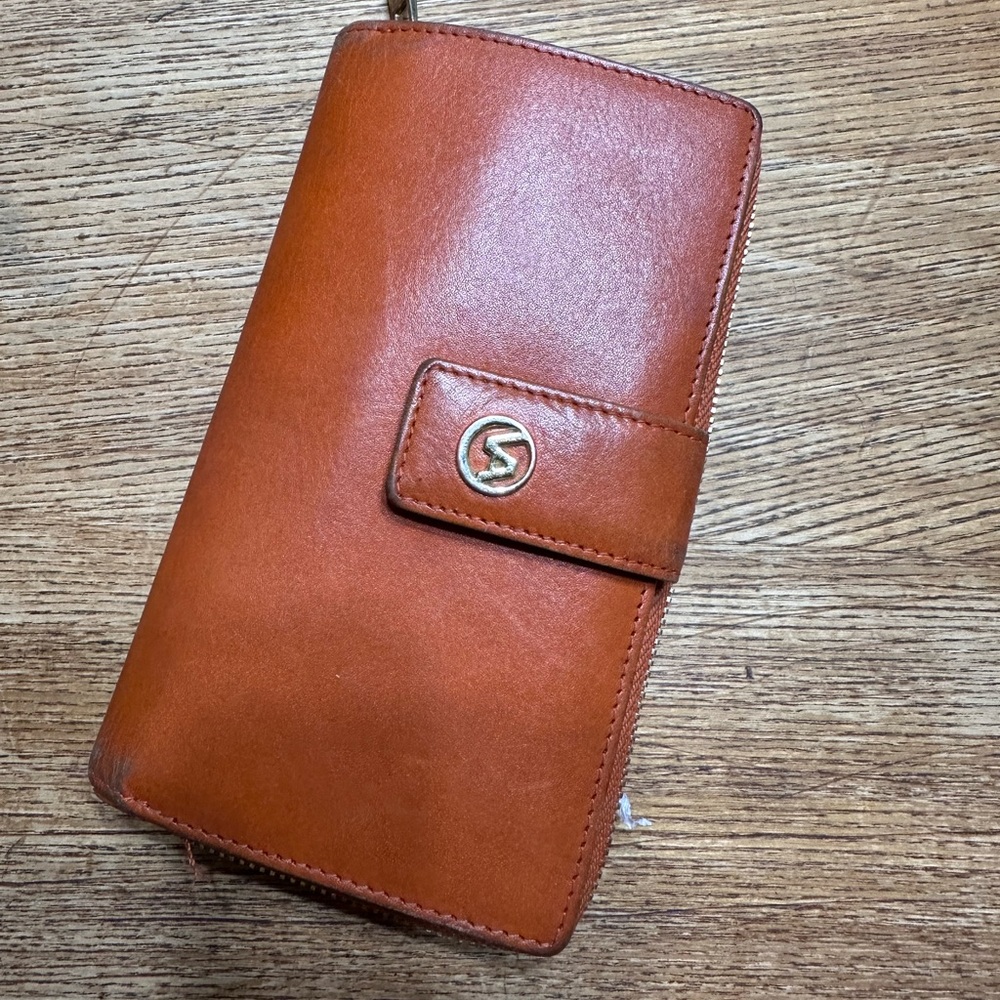 Valentina Italian Tab Close Clutch Wallet Orange Leather